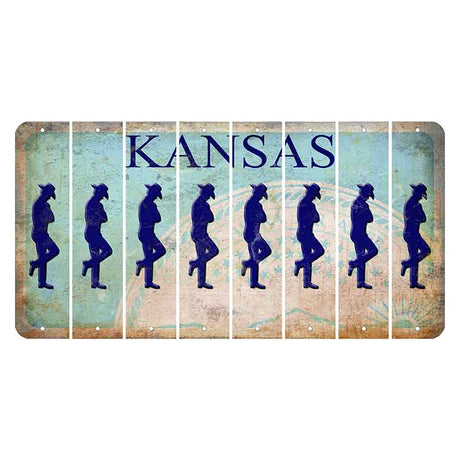 Kansas State Seal Cut License Plate Strips (Set of 8) Cowboy - Leaning