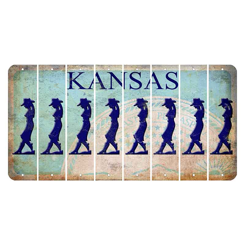 Kansas State Seal Cut License Plate Strips (Set of 8) Cowgirl - Leaning