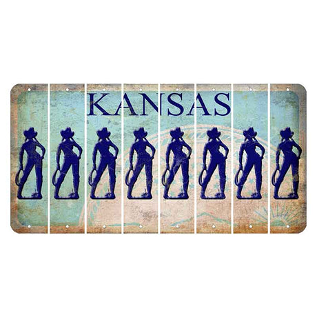 Kansas State Seal Cut License Plate Strips (Set of 8) Cowgirl