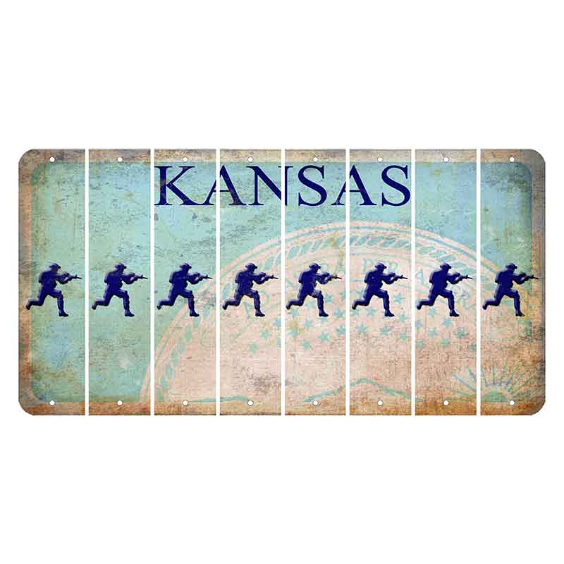 Kansas State Seal Cut License Plate Strips (Set of 8) Soldier - Running