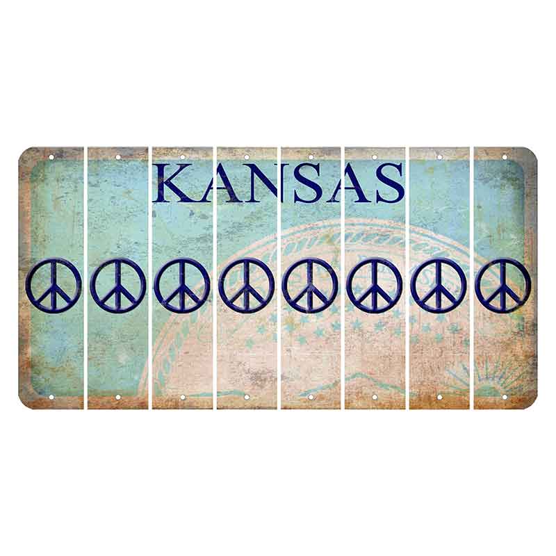 Kansas State Seal Cut License Plate Strips (Set of 8) Peace Sign