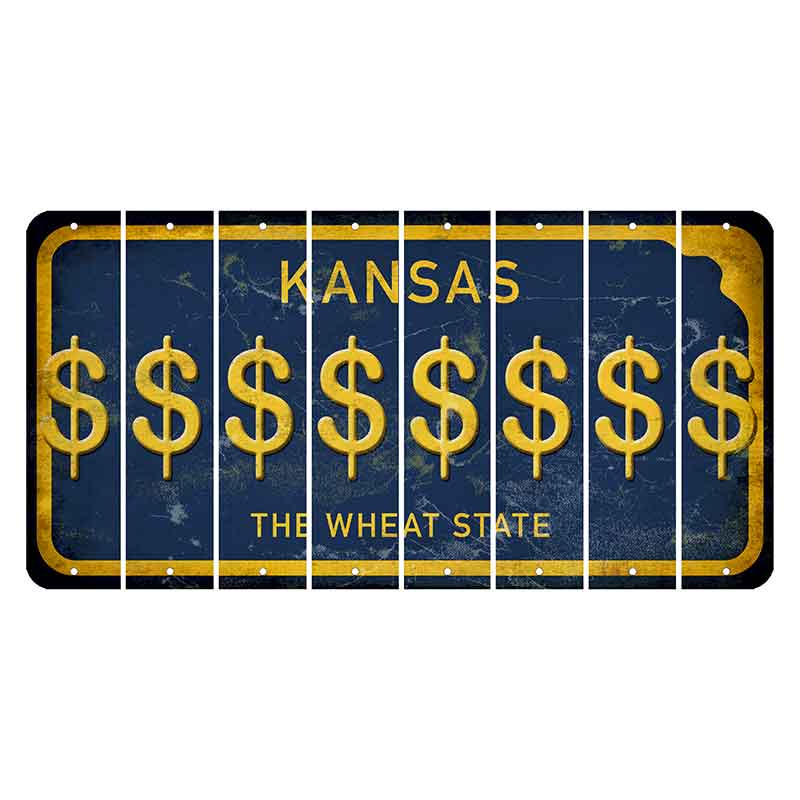 Kansas The Wheat State Cut License Plate Strips (Set of 8) Dollar Sign