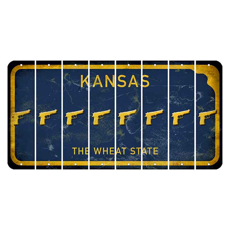 Kansas The Wheat State Cut License Plate Strips (Set of 8) Handgun