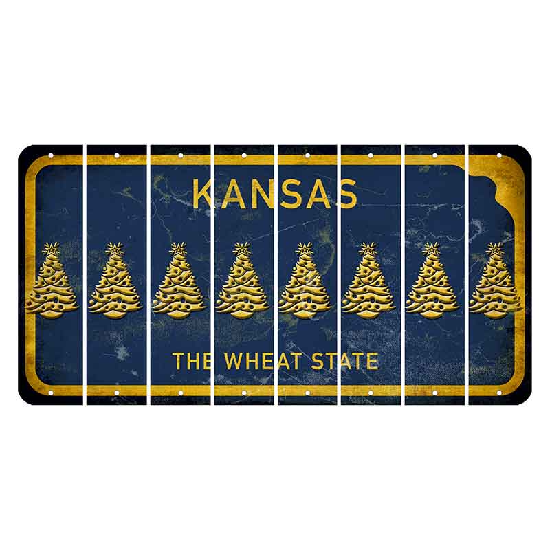 Kansas The Wheat State Cut License Plate Strips (Set of 8) Christmas Tree