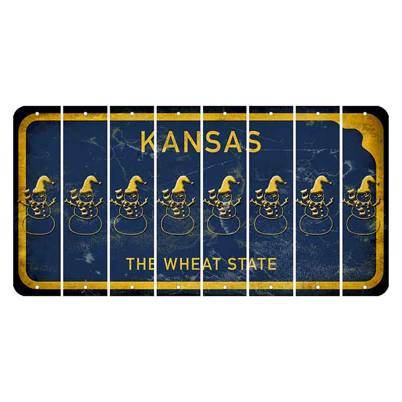 Kansas The Wheat State Cut License Plate Strips (Set of 8) Snowman