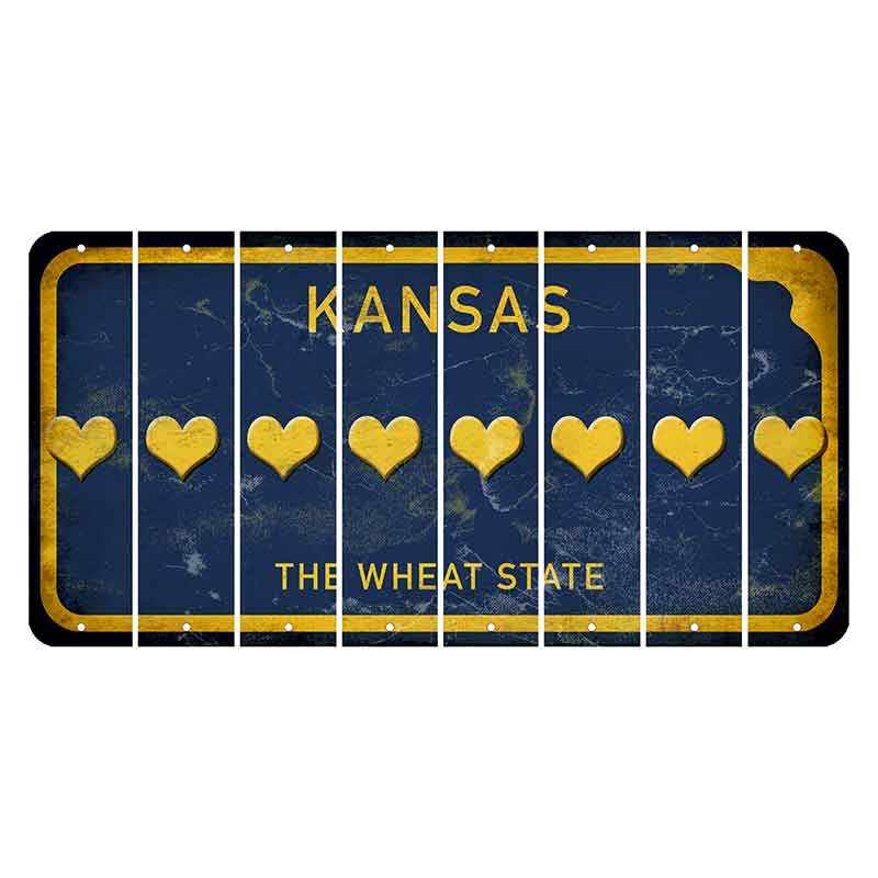 Kansas The Wheat State Cut License Plate Strips (Set of 8) Heart