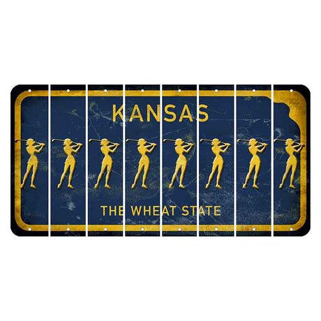 Kansas The Wheat State Cut License Plate Strips (Set of 8) Female Golfer