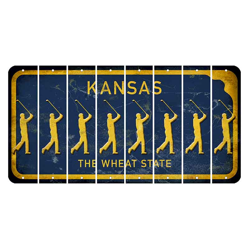 Kansas The Wheat State Cut License Plate Strips (Set of 8) Male Golfer