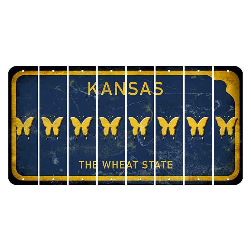 Kansas The Wheat State Cut License Plate Strips (Set of 8) Butterfly