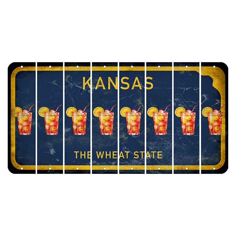 Kansas The Wheat State Cut License Plate Strips (Set of 8) Cocktail