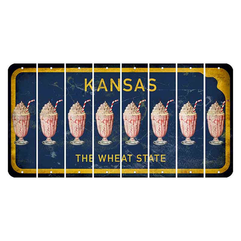 Kansas The Wheat State Cut License Plate Strips (Set of 8) Milkshake