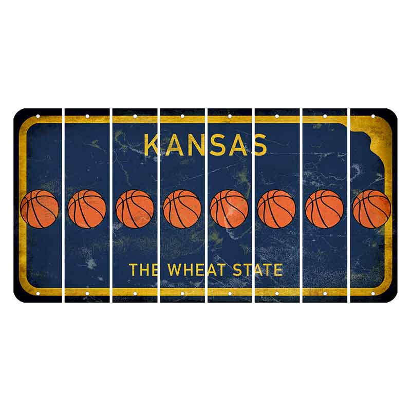 Kansas The Wheat State Cut License Plate Strips (Set of 8) Basketball