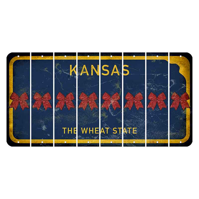 Kansas The Wheat State Cut License Plate Strips (Set of 8) Cheer Bow