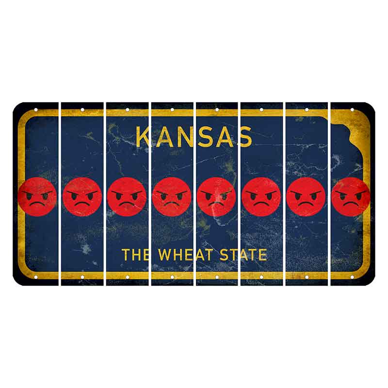 Kansas The Wheat State Cut License Plate Strips (Set of 8) Emoji - Angry