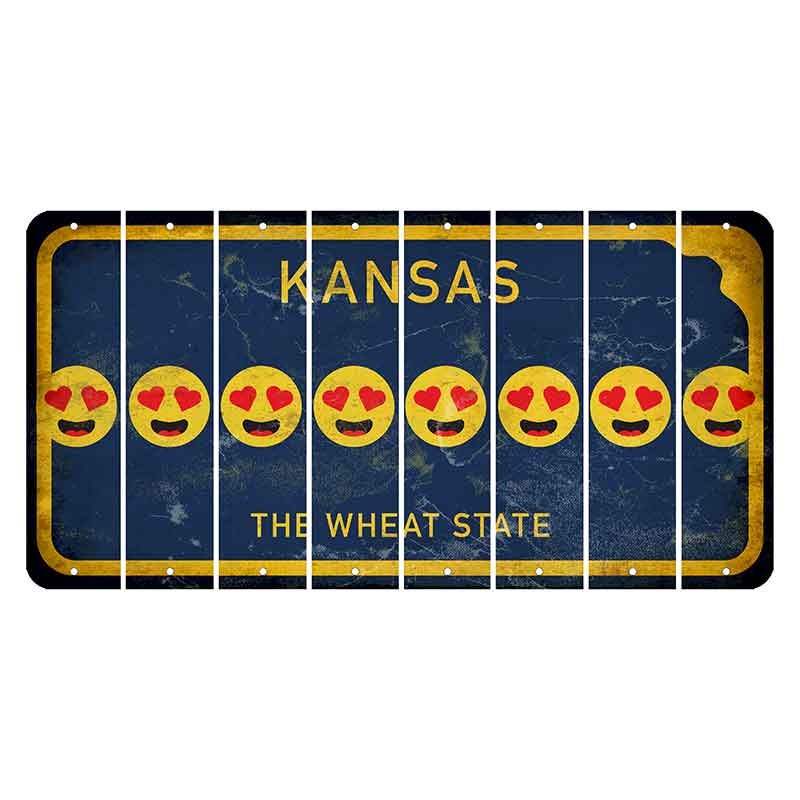 Kansas The Wheat State Cut License Plate Strips (Set of 8) Emoji - Heart Eyes