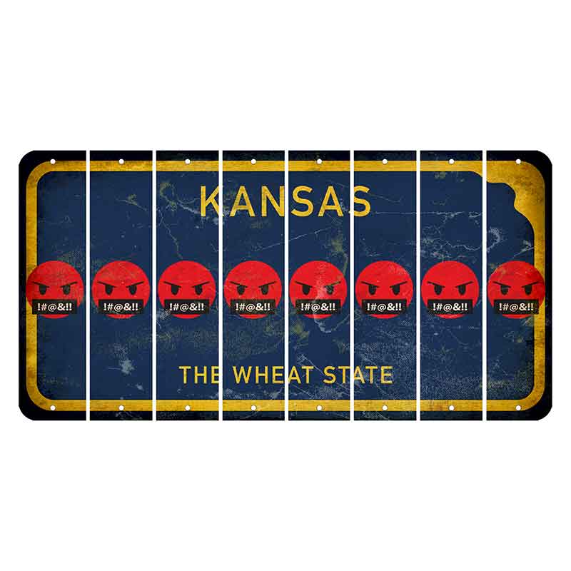 Kansas The Wheat State Cut License Plate Strips (Set of 8) Emoji - Pissed