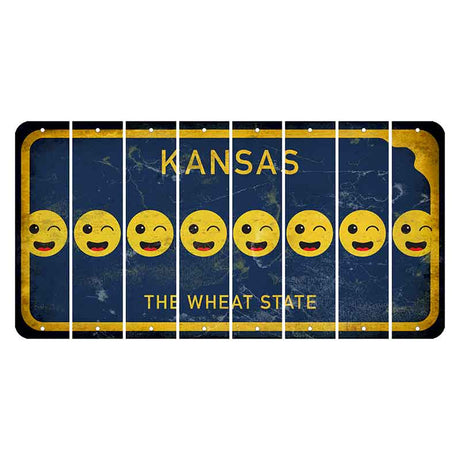 Kansas The Wheat State Cut License Plate Strips (Set of 8) Emoji - Winking