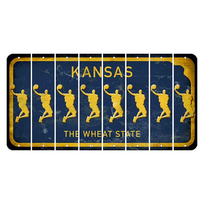 Kansas The Wheat State Cut License Plate Strips (Set of 8) Basketball Player