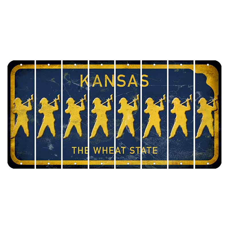 Kansas The Wheat State Cut License Plate Strips (Set of 8) Fireman with Axe