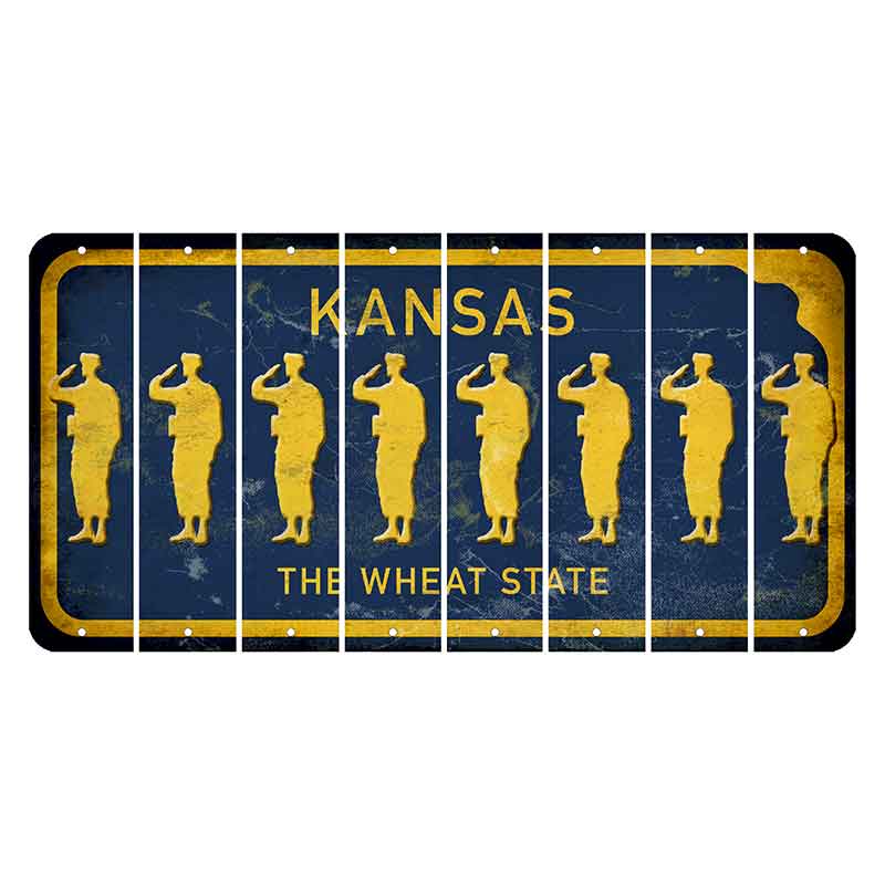 Kansas The Wheat State Cut License Plate Strips (Set of 8) Soldier - Saluting