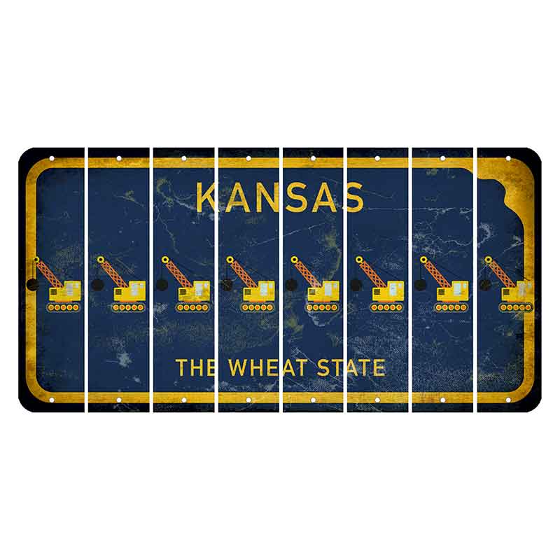 Kansas The Wheat State Cut License Plate Strips (Set of 8) Wrecking Ball Crane