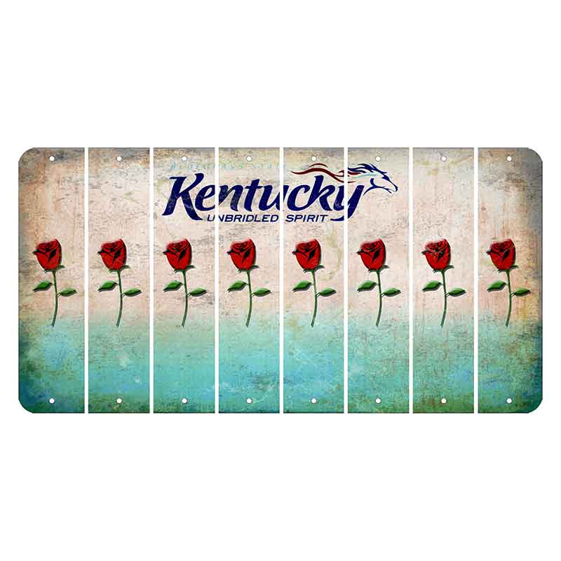 Kentucky Unbridled Spirit Cut License Plate Strips (Set of 8) Red Rose