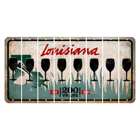 Louisiana 200 Years Cut License Plate Strips (Set of 8) Wine Glass