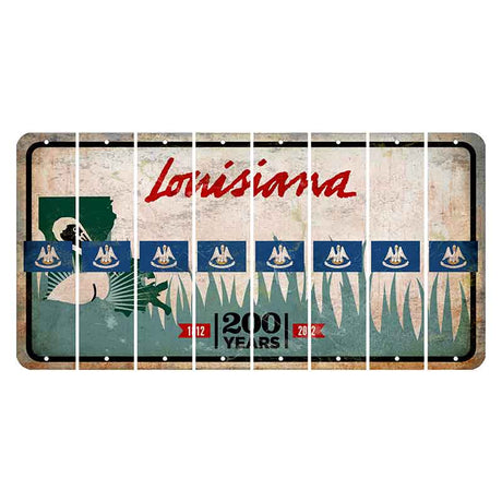 Louisiana 200 Years Cut License Plate Strips (Set of 8) State Flag