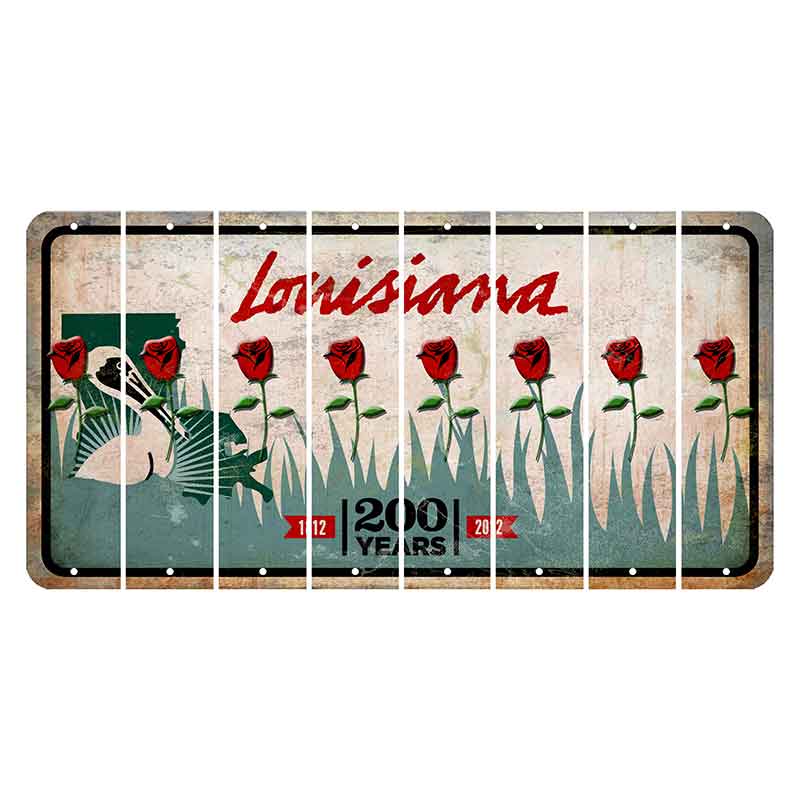 Louisiana 200 Years Cut License Plate Strips (Set of 8) Red Rose