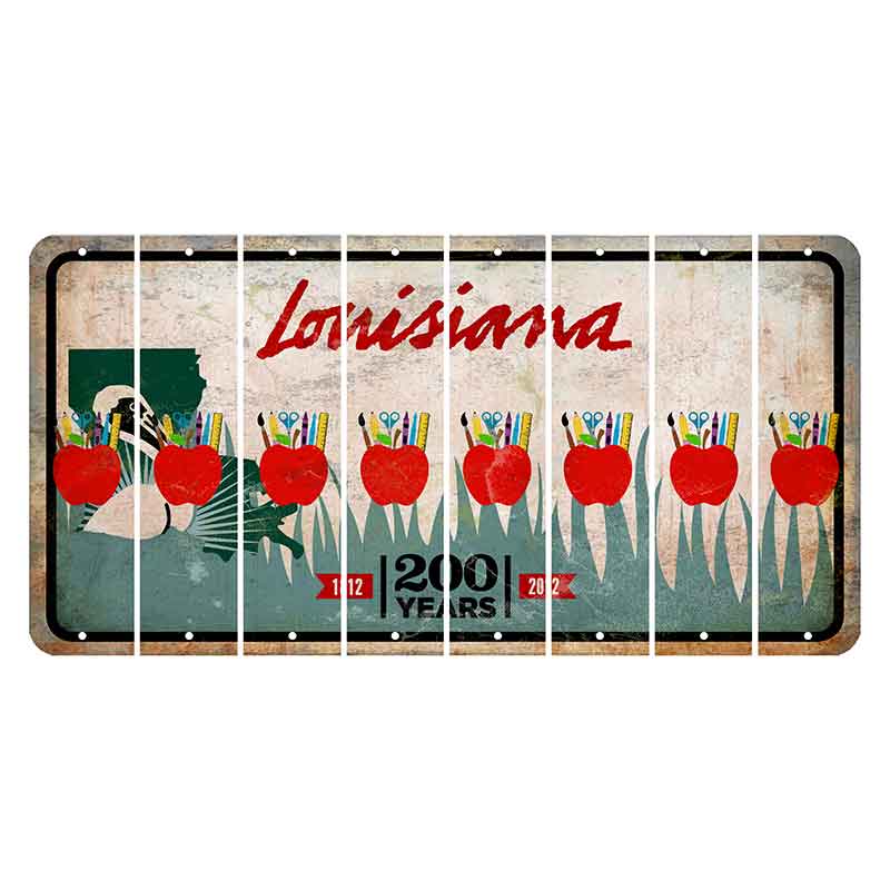 Louisiana 200 Years Cut License Plate Strips (Set of 8) Teacher Apple