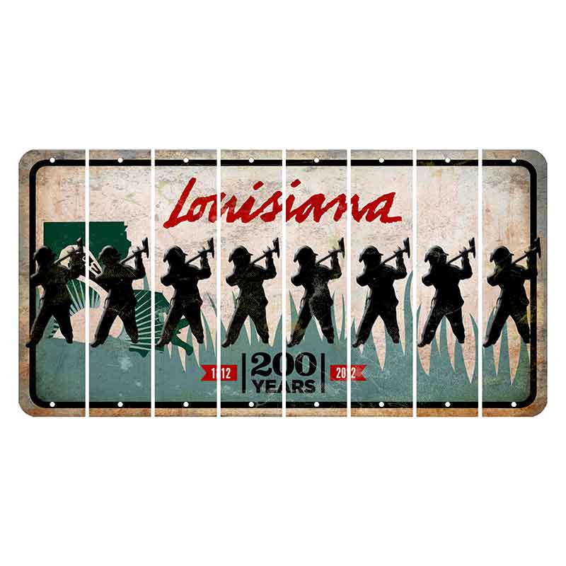 Louisiana 200 Years Cut License Plate Strips (Set of 8) Fireman with Axe