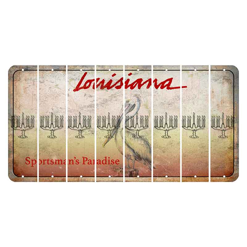 Louisiana Pelican Cut License Plate Strips (Set of 8) Menorah