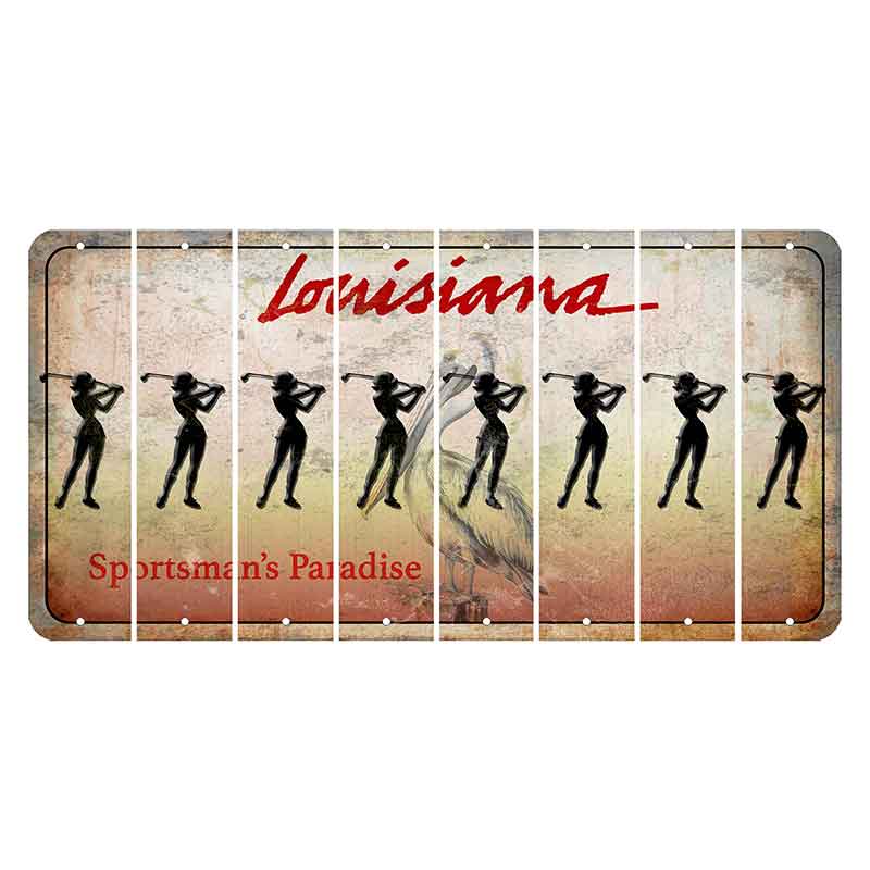 Louisiana Pelican Cut License Plate Strips (Set of 8) Female Golfer