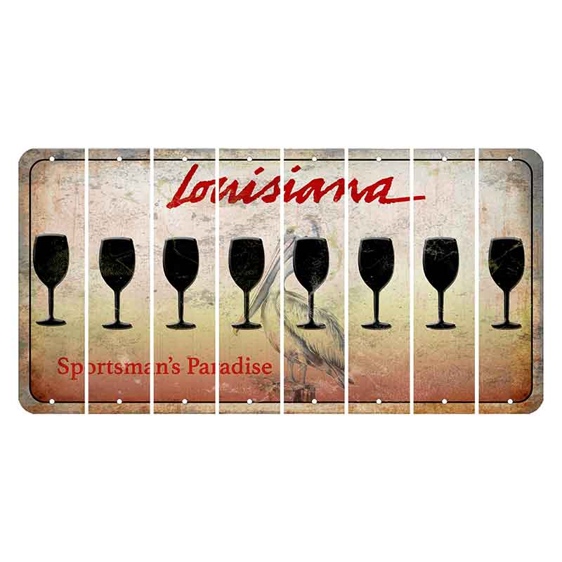 Louisiana Pelican Cut License Plate Strips (Set of 8) Wine Glass