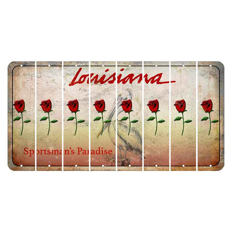 Louisiana Pelican Cut License Plate Strips (Set of 8) Red Rose