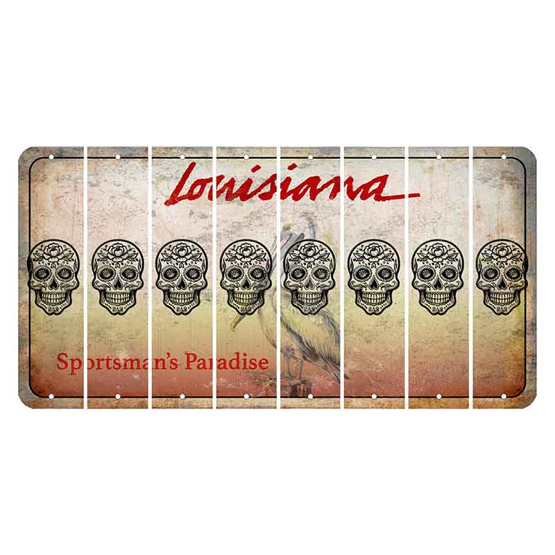 Louisiana Pelican Cut License Plate Strips (Set of 8) Sugar Skull