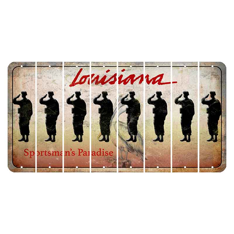 Louisiana Pelican Cut License Plate Strips (Set of 8) Soldier - Saluting