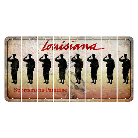 Louisiana Pelican Cut License Plate Strips (Set of 8) Soldier - Saluting