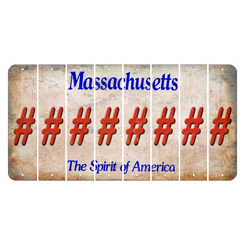 Massachusetts Spirit of America Cut License Plate Strips (Set of 8) Hashtag