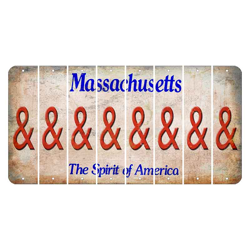 Massachusetts Spirit of America Cut License Plate Strips (Set of 8) And Sign