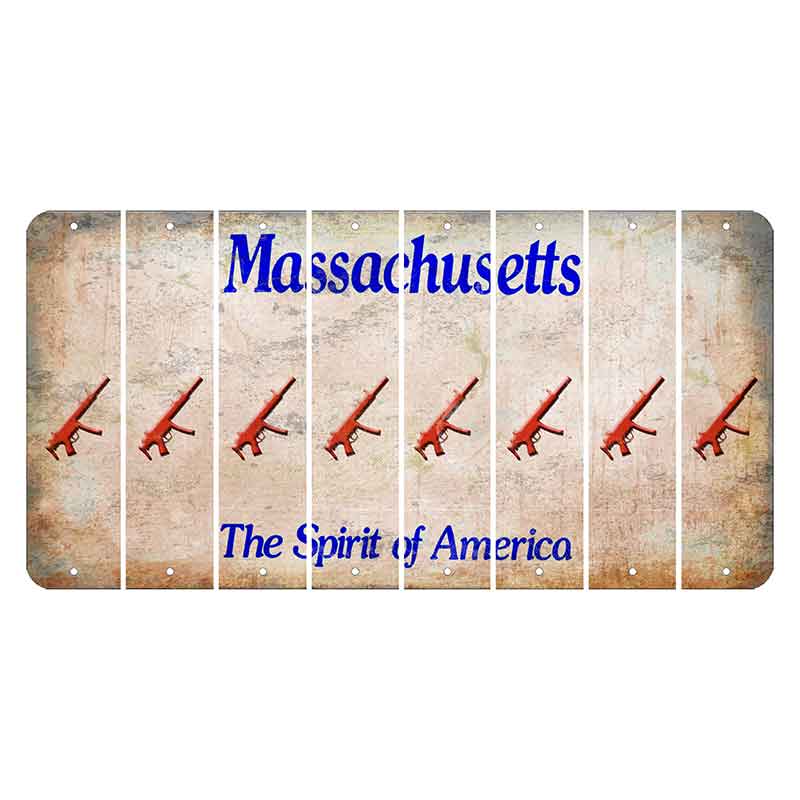 Massachusetts Spirit of America Cut License Plate Strips (Set of 8) Submachine Gun