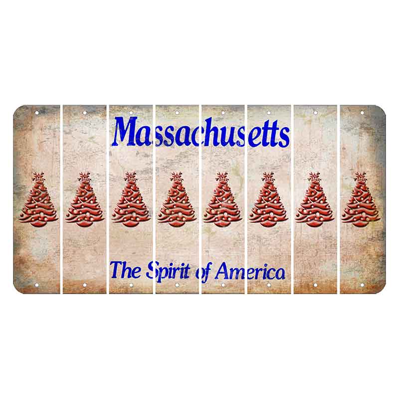 Massachusetts Spirit of America Cut License Plate Strips (Set of 8) Christmas Tree