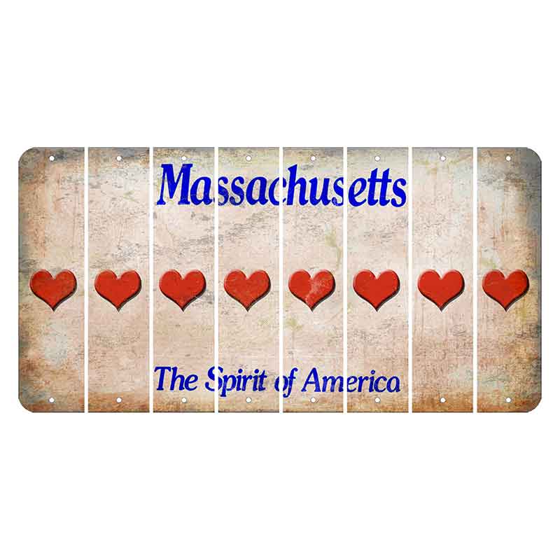 Massachusetts Spirit of America Cut License Plate Strips (Set of 8) Heart