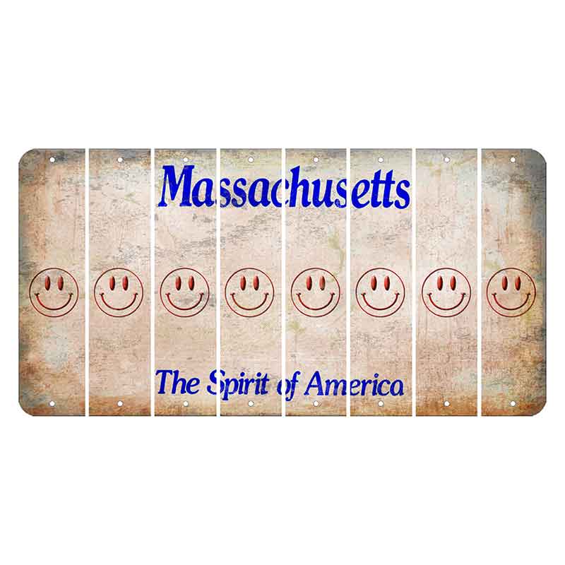 Massachusetts Spirit of America Cut License Plate Strips (Set of 8) Smiley Face