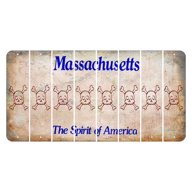 Massachusetts Spirit of America Cut License Plate Strips (Set of 8) Skull & Bones