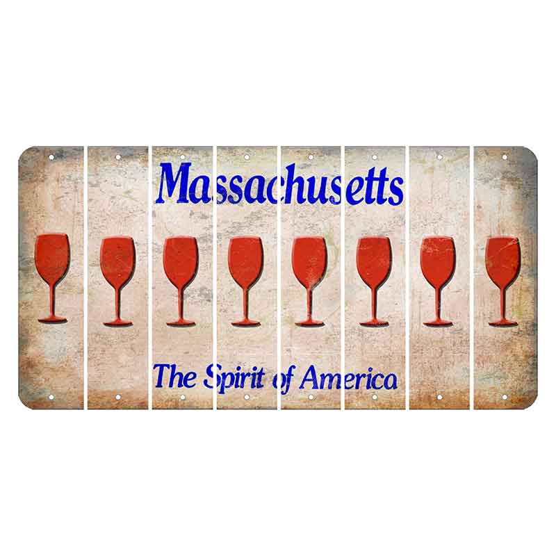 Massachusetts Spirit of America Cut License Plate Strips (Set of 8) Wine Glass