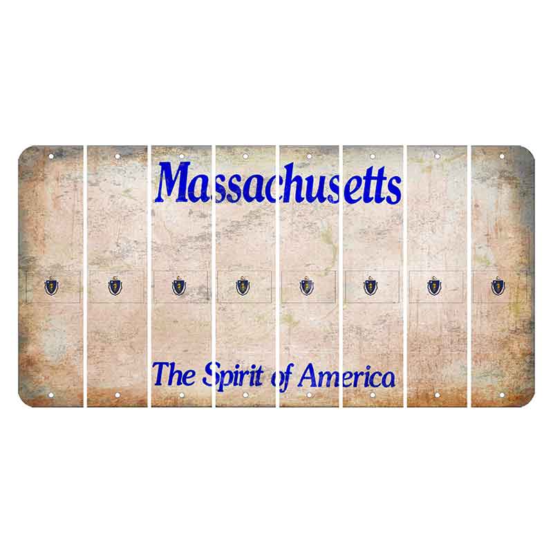 Massachusetts Spirit of America Cut License Plate Strips (Set of 8) State Flag