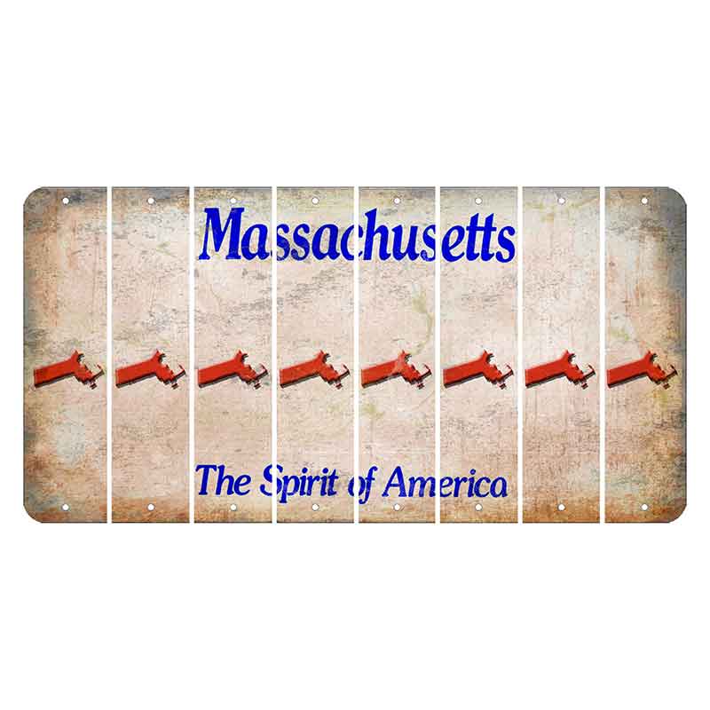 Massachusetts Spirit of America Cut License Plate Strips (Set of 8) State Silhouette