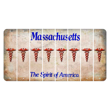 Massachusetts Spirit of America Cut License Plate Strips (Set of 8) Caduceus