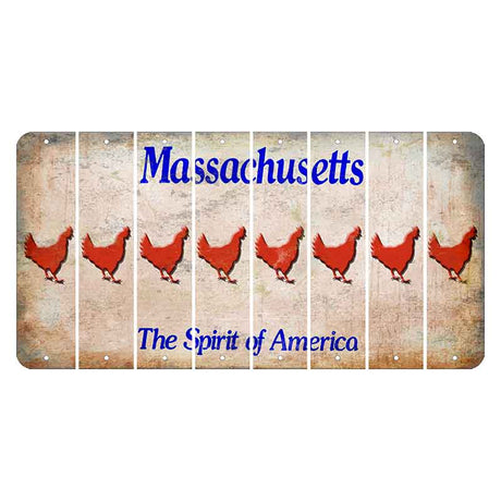 Massachusetts Spirit of America Cut License Plate Strips (Set of 8) Chicken